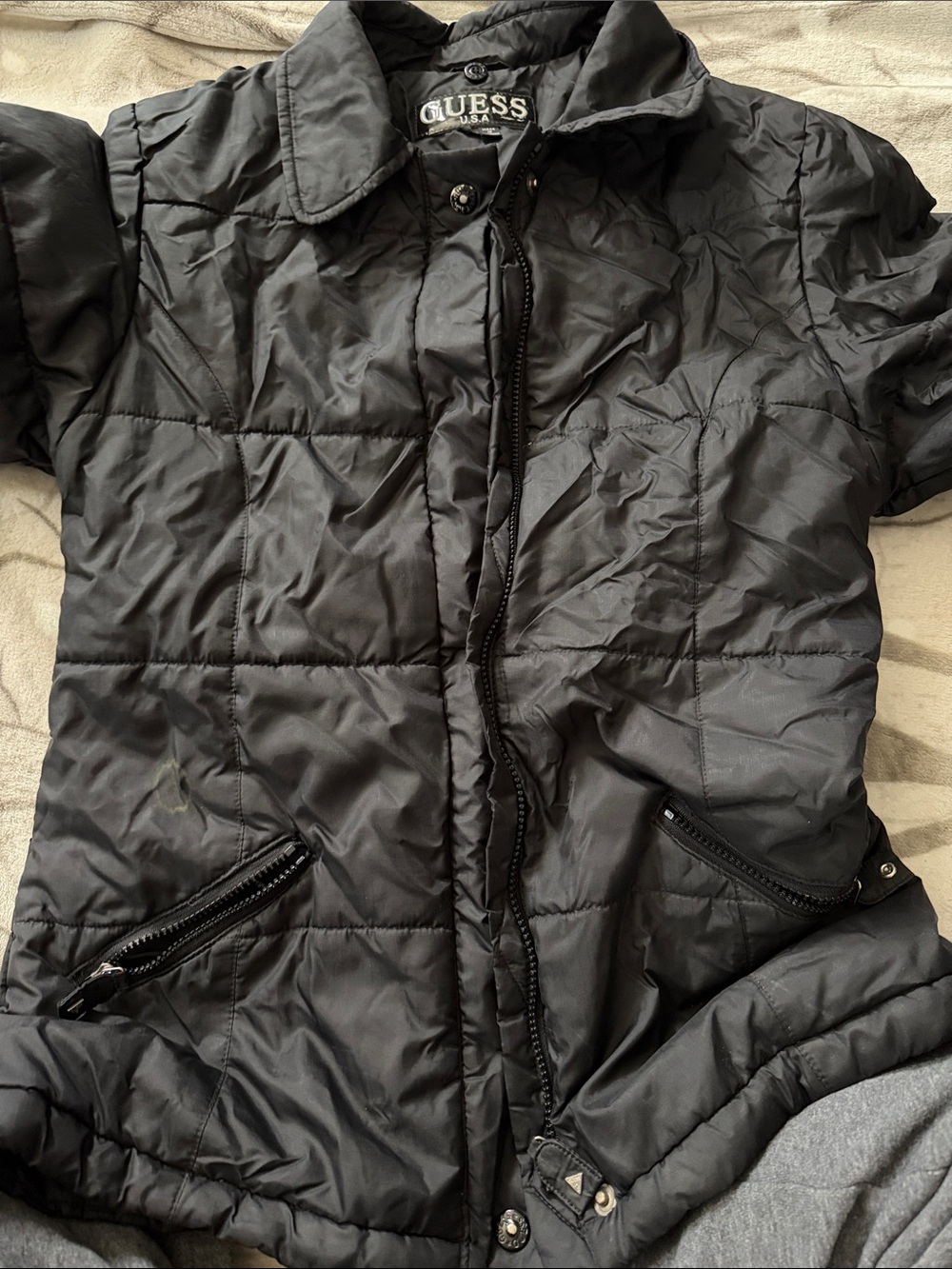 Guess Black Quilted Puffer Jacket